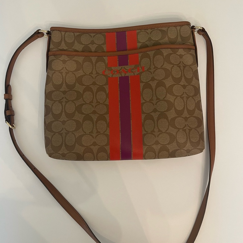 The Coach Varsity Stripe File Bag in Signature Coated Canvas crossbody